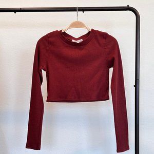 Foreign Exchange Cropped Ribbed Sweater Brick Red -- Size S